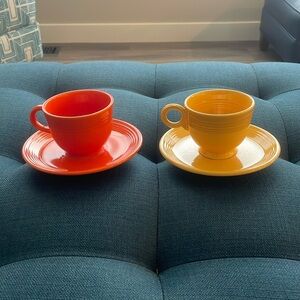 Vintage Fiestaware Teacups and Saucers (2) - Yellow and Orange